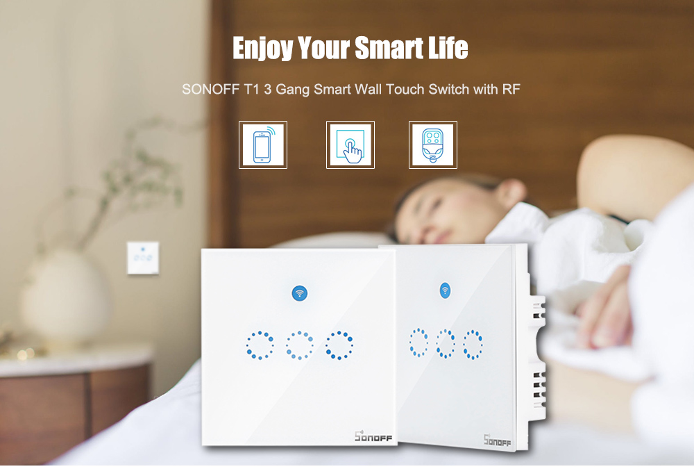 SONOFF T1 3 Gang WiFi and RF 86 Type Smart Wall Touch Light Switch