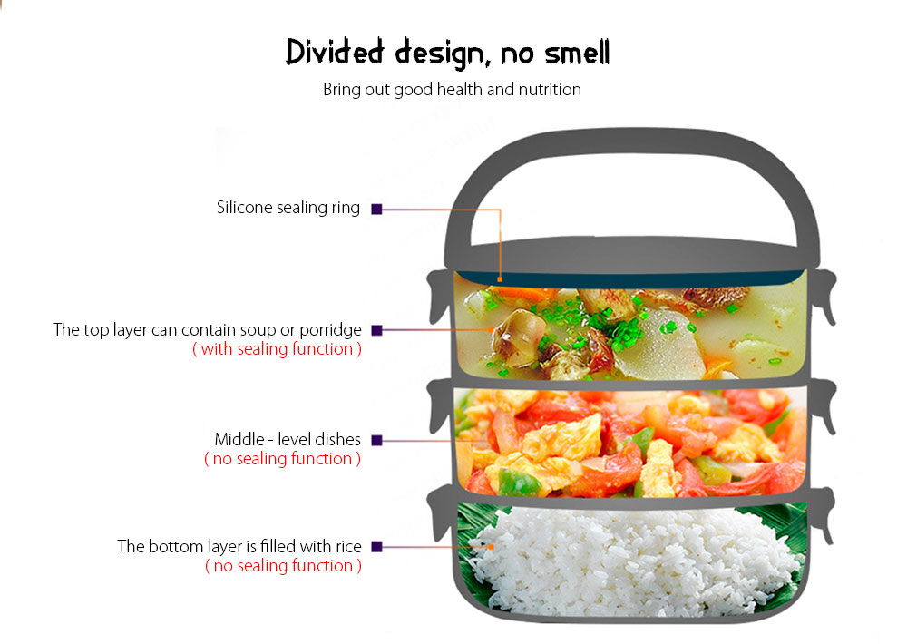 304 Stainless Steel Square Multi-layer Gradient Color Insulation Barrel Sealed Lunch Box
