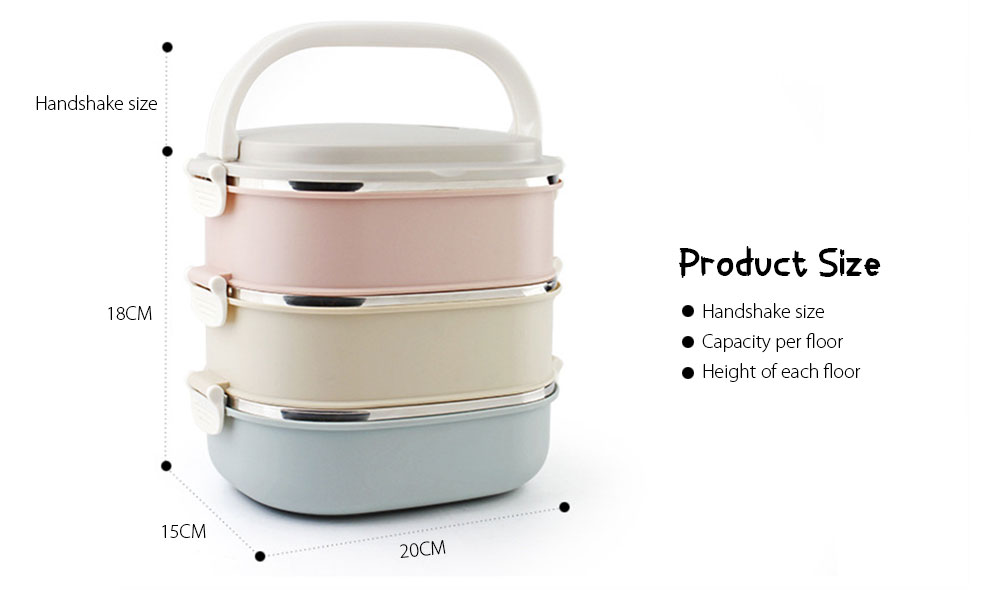 304 Stainless Steel Square Multi-layer Gradient Color Insulation Barrel Sealed Lunch Box