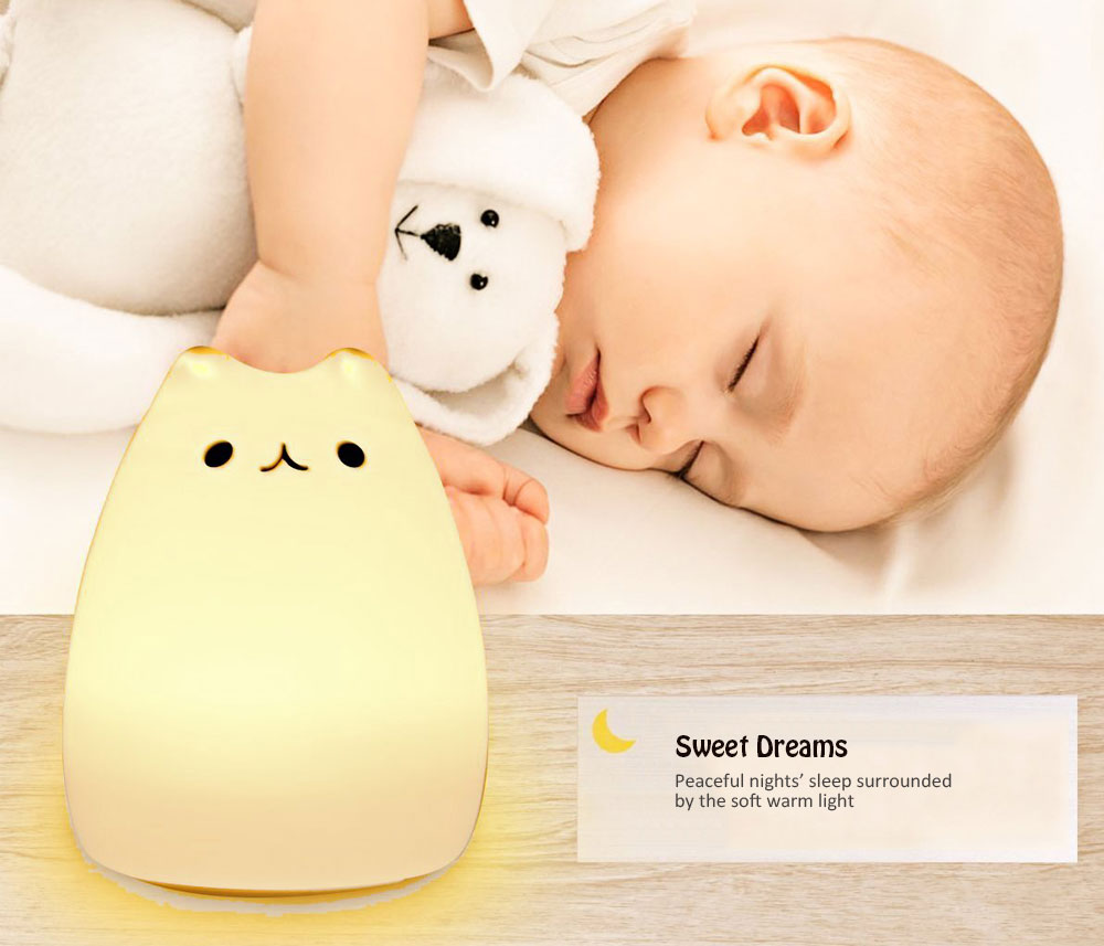 Children Kids Night Light LED Cat Silicone Toy Nightlight for Baby Nursery Bedroom Lamps 8 - Color