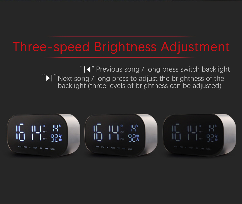 LED Alarm Clock with FM Radio Wireless Bluetooth Speaker Support Aux TF for Office Bedroom