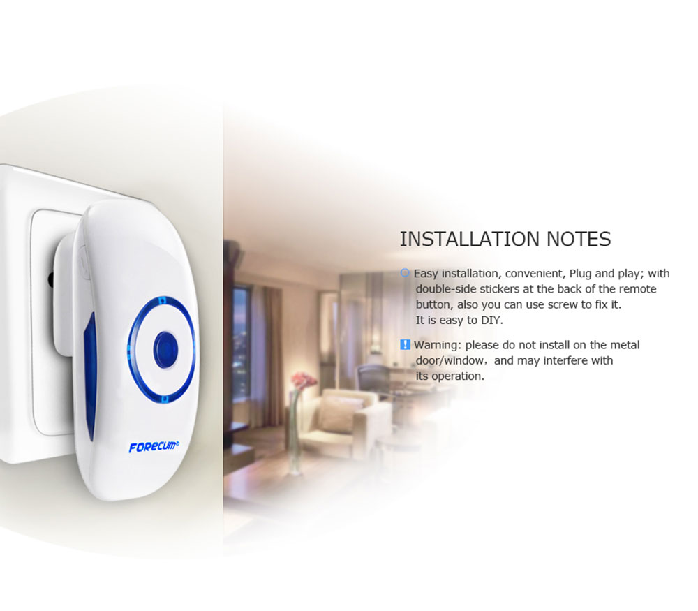 F8 Built-in LED Indicator Front Wireless Doorbell