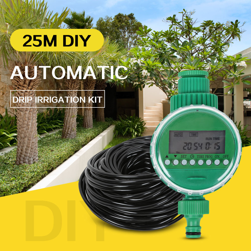 25M DIY Drip Irrigation Kit with Timer Garden Dripping Tools Set