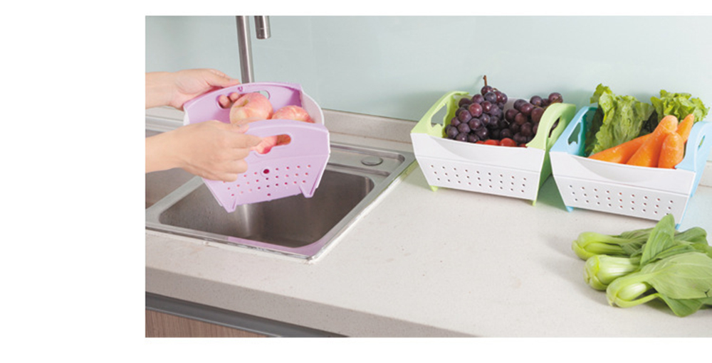 Foldable Plastic Vegetable Fruit Drain Basket Kitchen Washing