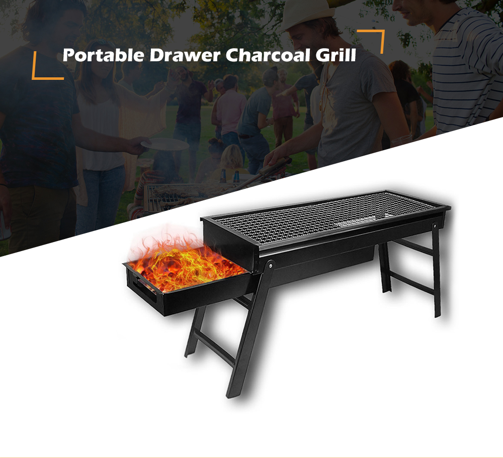 Portable Drawer Charcoal Grill for Camping BBQ