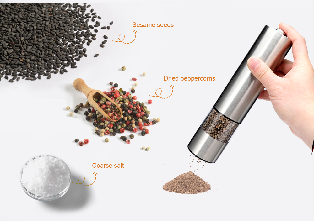 Electric Pepper Mill Portable Species Salt Grinder Battery Acrylic Stainless Steel
