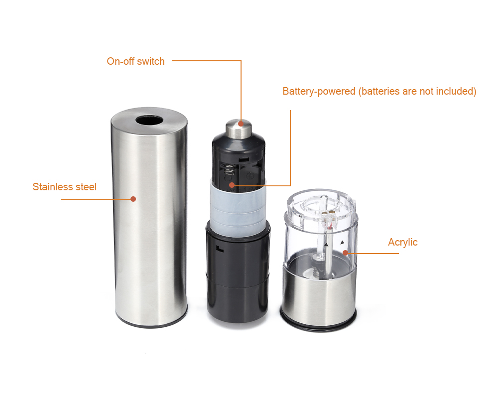 Electric Pepper Mill Portable Species Salt Grinder Battery Acrylic Stainless Steel