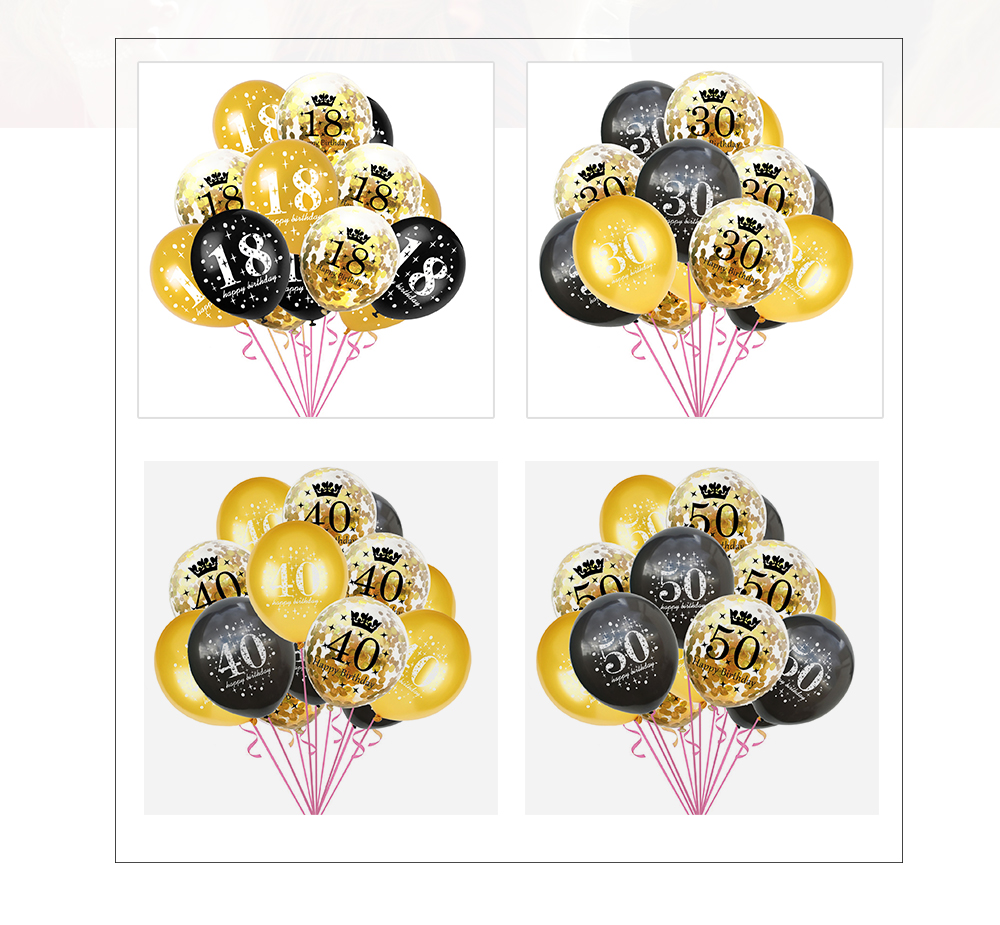 12 inch 15pcs Confetti Latex Balloon for 16th 18th 30th 40th 50th Birthday Party