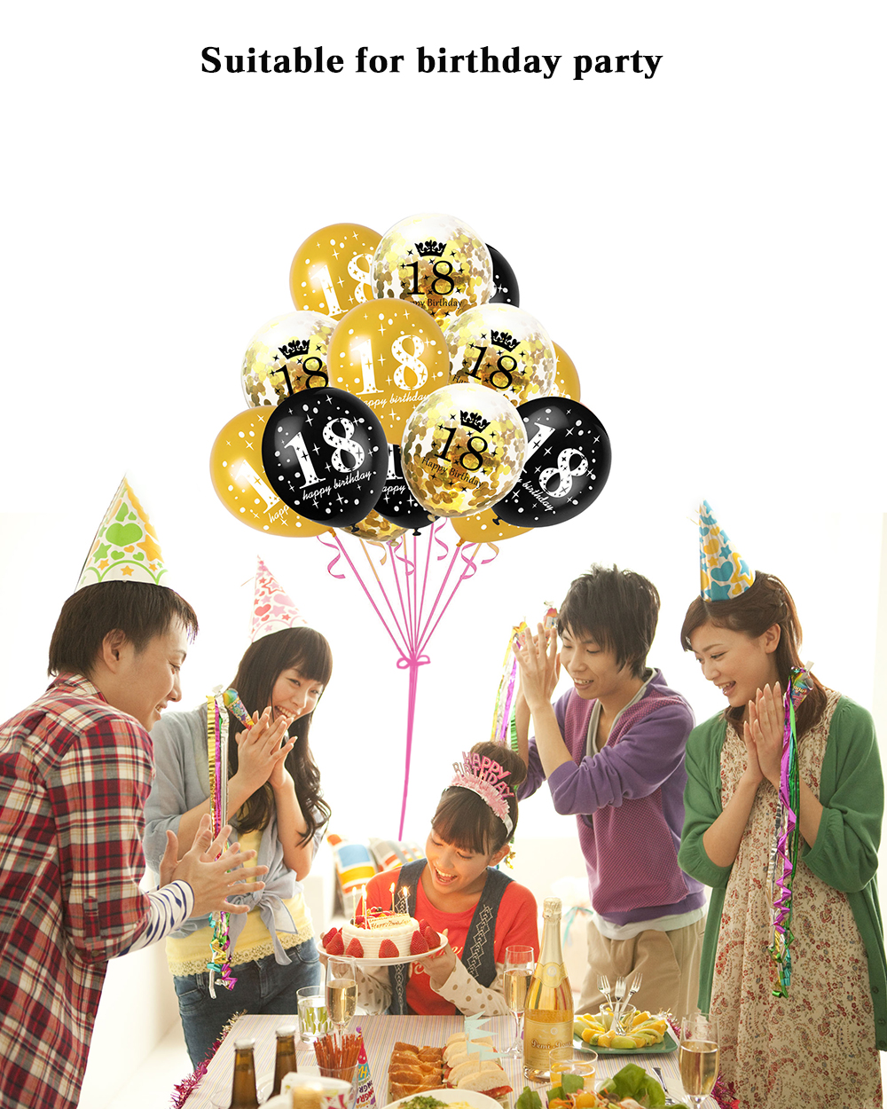 12 inch 15pcs Confetti Latex Balloon for 16th 18th 30th 40th 50th Birthday Party