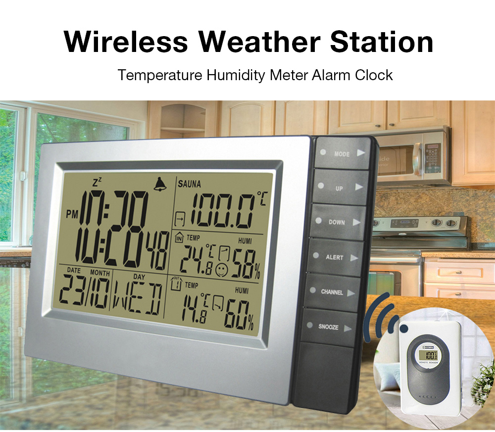 Wireless Weather Station Temperature Humidity Meter Alarm Clock