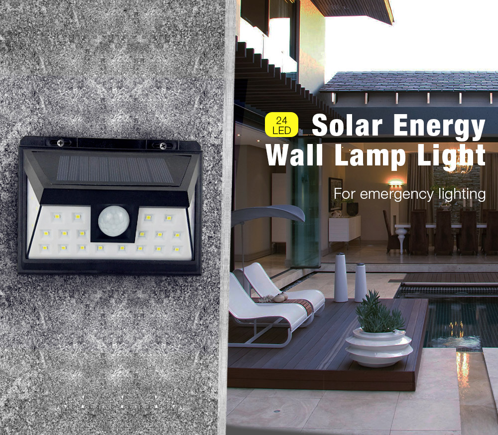 24 LED Solar Energy Wall Lamp Light Outdoor Garden Security Garage Emergency Lighting