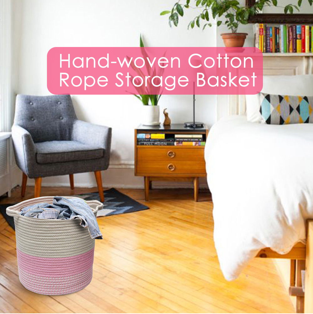 Hand-woven Cotton Rope Storage Basket with Handle