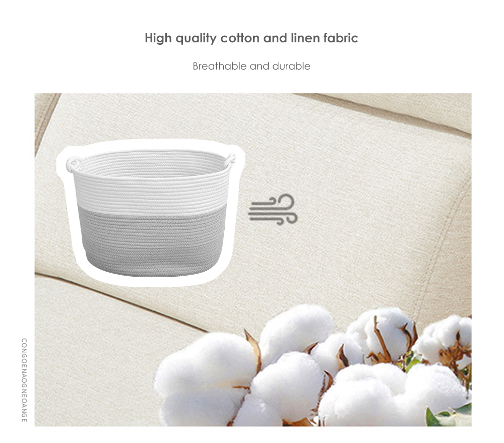 Natural Cotton Thread Woven Rope Storage Basket with Handle