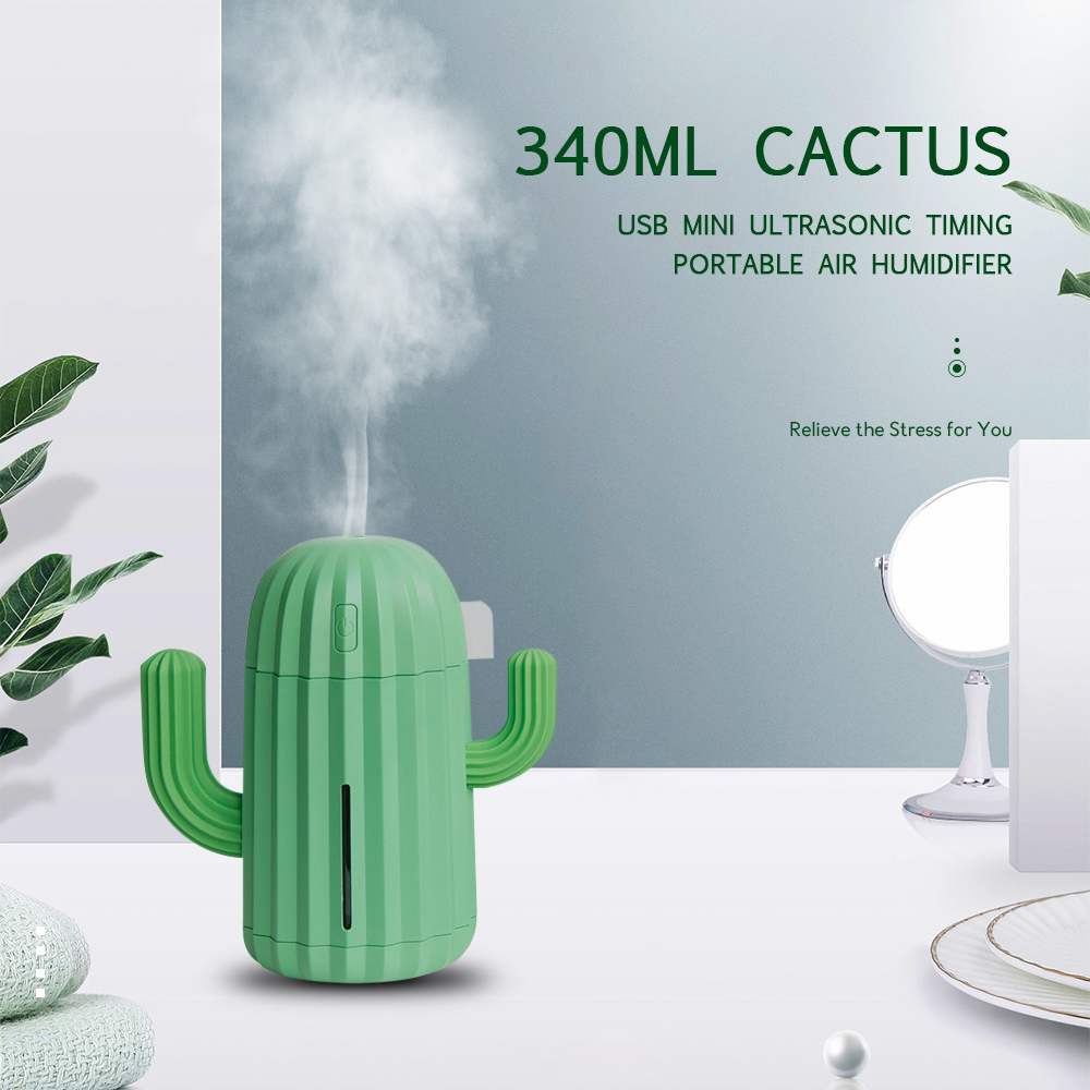 340ml USB Mini Air Humidifier Cactus Ultrasonic Timing Portable Purifier Home