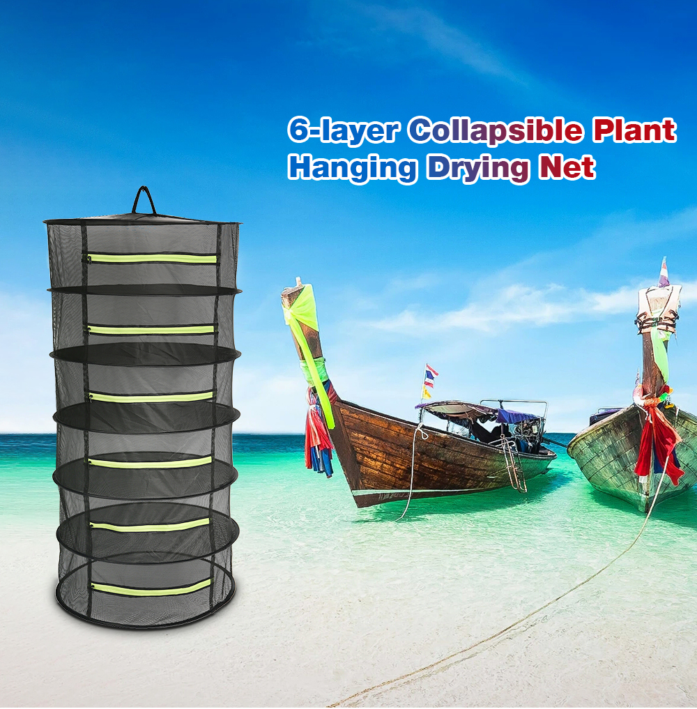 6-layer 60cm Collapsible Drying Hanging Net Hydroponic Plant Flower Herbal Zipper Mesh Rack