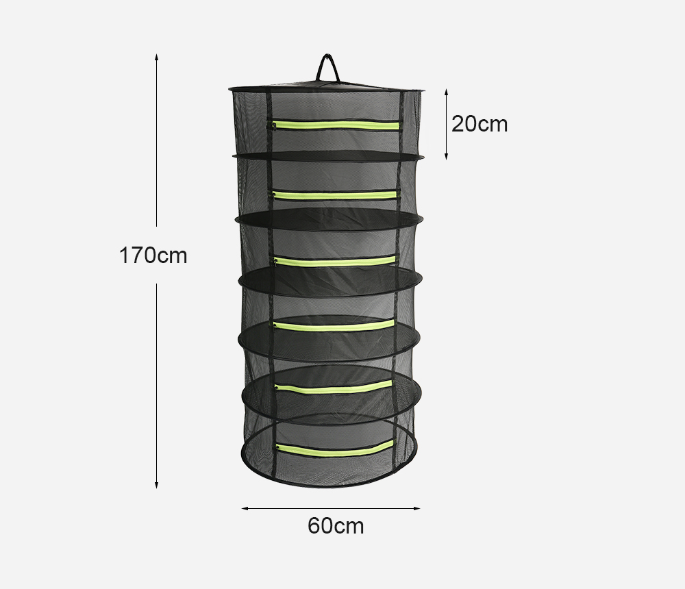 6-layer 60cm Collapsible Drying Hanging Net Hydroponic Plant Flower Herbal Zipper Mesh Rack