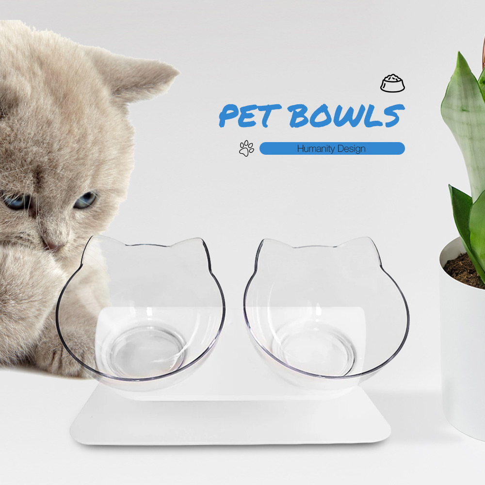 Pet Bowls Anti-slip Transparent Plastic Cats Dogs Feeder Set