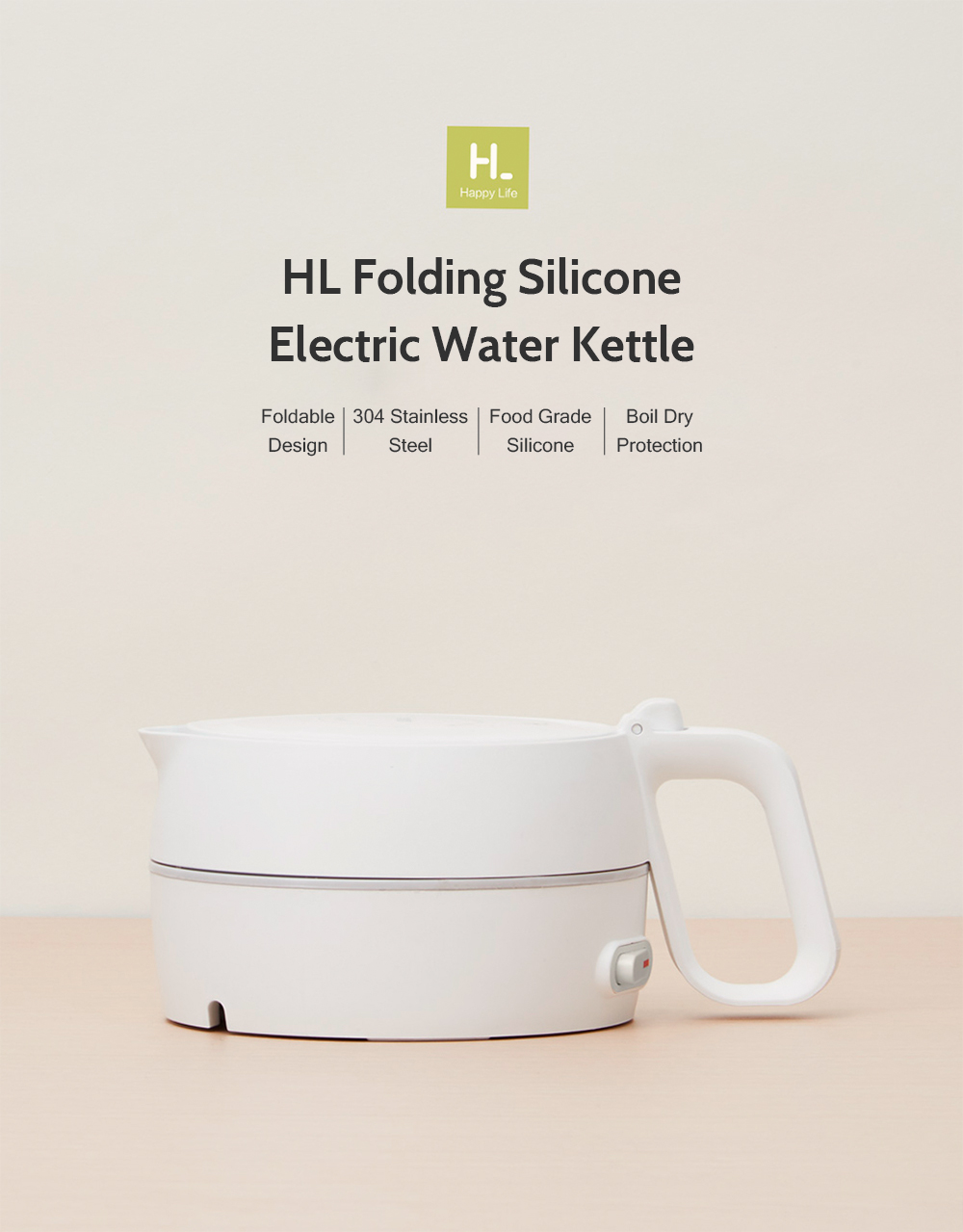 Happy Life HL Folding Electric Kettle Silicone Travel Water Boiler Heating Boil Dry Protection