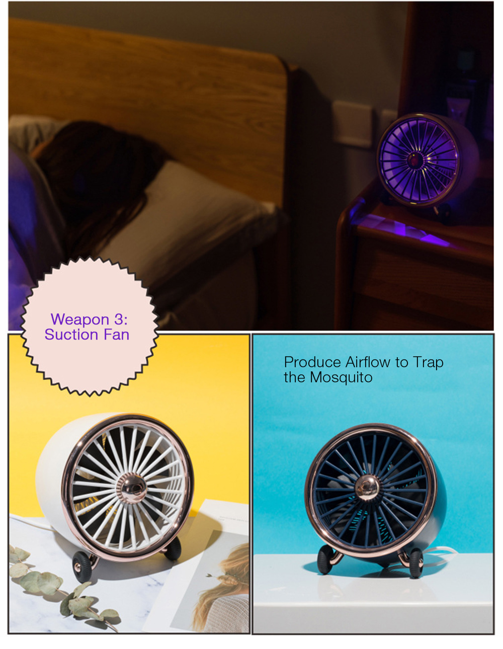 Mosquito Killer Lamp Suction Fan USB Powered LED Noiseless Fly Bug Zapper for Indoor / Home / Office