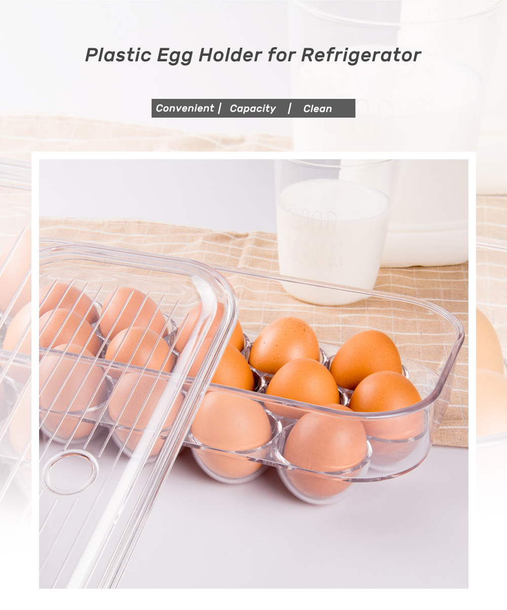 Plastic Egg Holder for Refrigerator with Handle Lid Fridge Storage Organizer