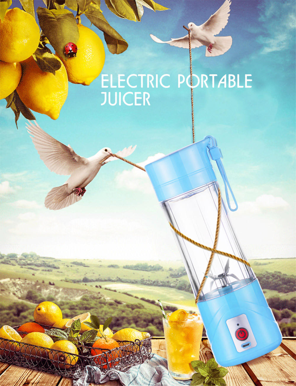 4-leaf Blade Electric Portable Juicer Cup Fruit Vegetable Juice Mixer