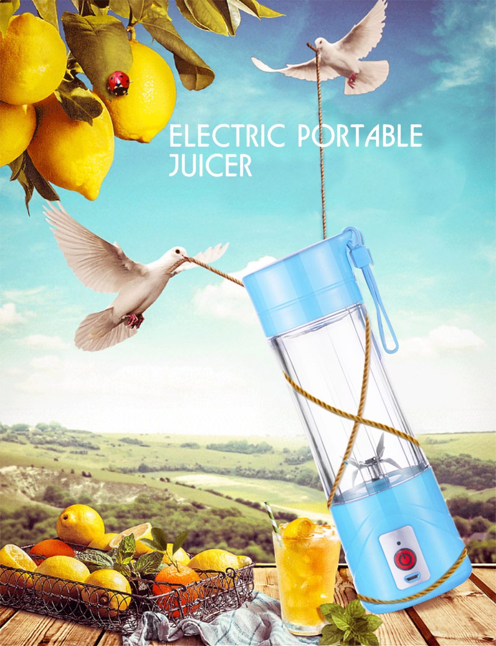 6-leaf Blade Electric Portable Juicer Cup Fruit Vegetable Juice Mixer