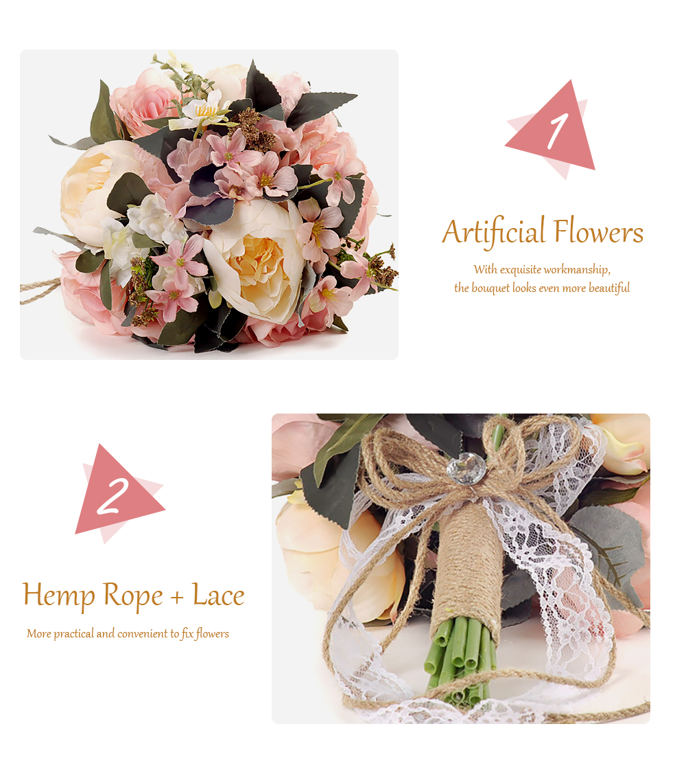 Bridal Bouquet Artificial Flowers with Hemp Rope