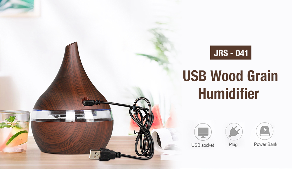 JRS - 041 300ml USB Mini Colorful Aromatherapy Lamp Wood Grain Humidifier for Dormitory Office Household