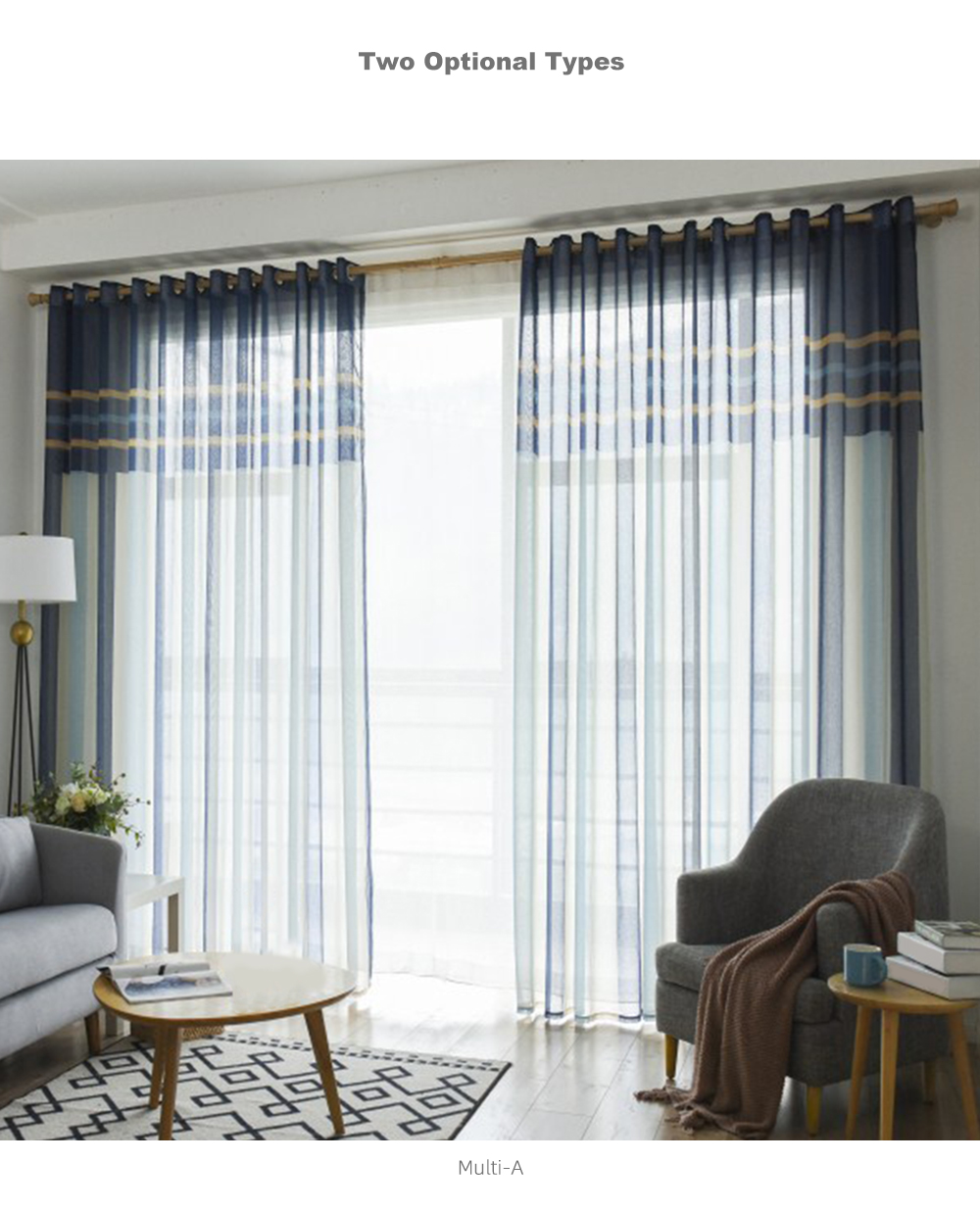 2pcs Simple Stripe Sheer Voile Curtains