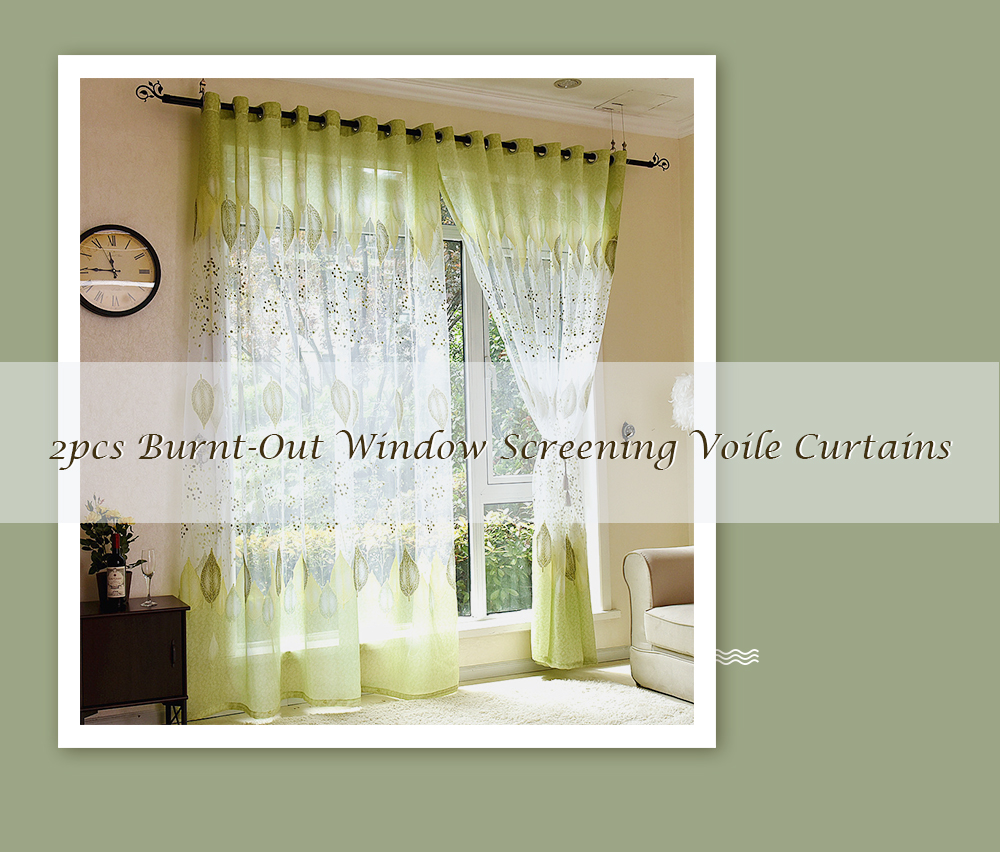 2pcs Burnt-Out Window Screening Voile Curtains