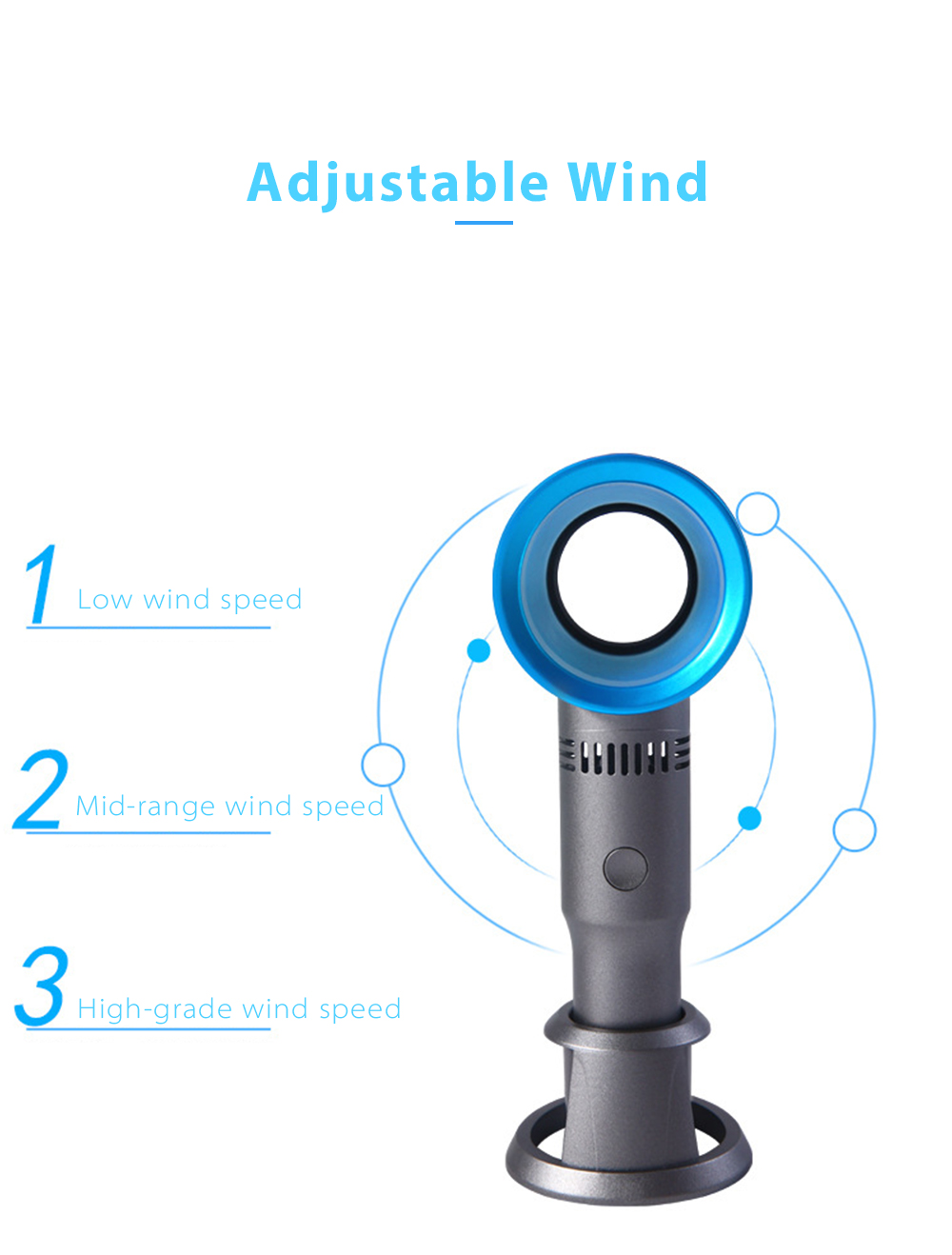 No Blade Fan with Three Gears Speed Regulation Lightweight Detachable for Travelling